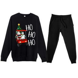 Ho Ho Funny Santa On Golf Cart With Christmas Tree Gift Premium Crewneck Sweatsuit Set