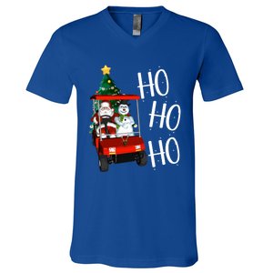 Ho Ho Funny Santa On Golf Cart With Christmas Tree Gift V-Neck T-Shirt