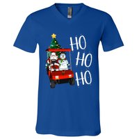 Ho Ho Funny Santa On Golf Cart With Christmas Tree Gift V-Neck T-Shirt