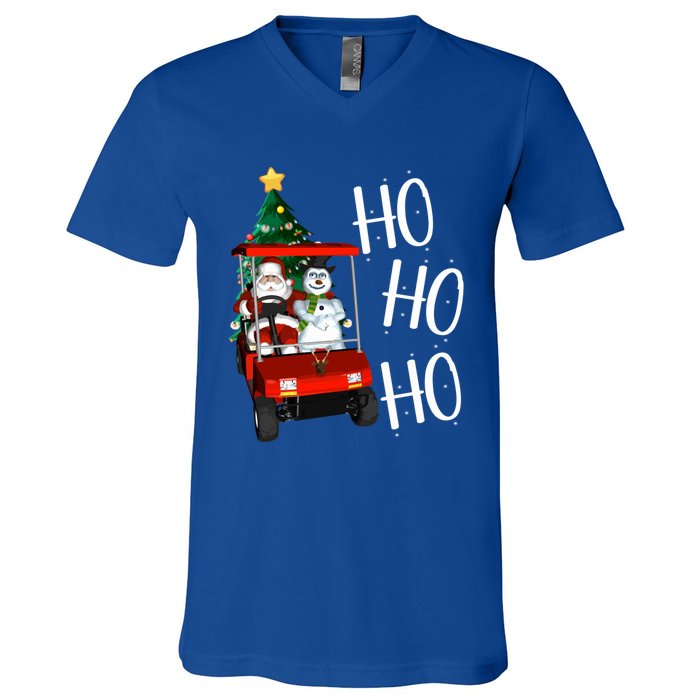 Ho Ho Funny Santa On Golf Cart With Christmas Tree Gift V-Neck T-Shirt