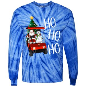 Ho Ho Funny Santa On Golf Cart With Christmas Tree Gift Tie-Dye Long Sleeve Shirt