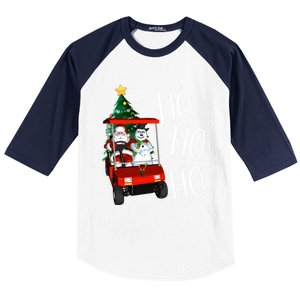 Ho Ho Funny Santa On Golf Cart With Christmas Tree Gift Baseball Sleeve Shirt