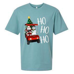 Ho Ho Funny Santa On Golf Cart With Christmas Tree Gift Sueded Cloud Jersey T-Shirt