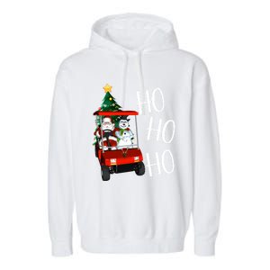 Ho Ho Funny Santa On Golf Cart With Christmas Tree Gift Garment-Dyed Fleece Hoodie