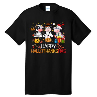 Happy HalloThanksMas Funny Santa Cow Halloween Thanksgiving Tall T-Shirt