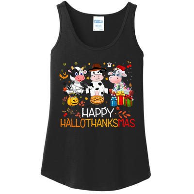 Happy HalloThanksMas Funny Santa Cow Halloween Thanksgiving Ladies Essential Tank