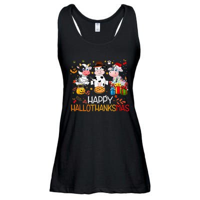 Happy HalloThanksMas Funny Santa Cow Halloween Thanksgiving Ladies Essential Flowy Tank