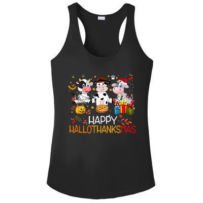 Happy HalloThanksMas Funny Santa Cow Halloween Thanksgiving Ladies PosiCharge Competitor Racerback Tank