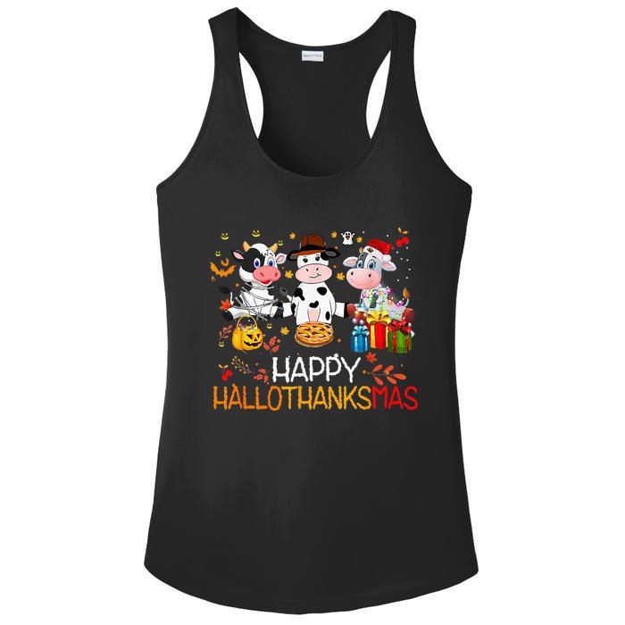 Happy HalloThanksMas Funny Santa Cow Halloween Thanksgiving Ladies PosiCharge Competitor Racerback Tank