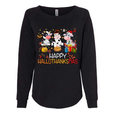 Happy HalloThanksMas Funny Santa Cow Halloween Thanksgiving Womens California Wash Sweatshirt