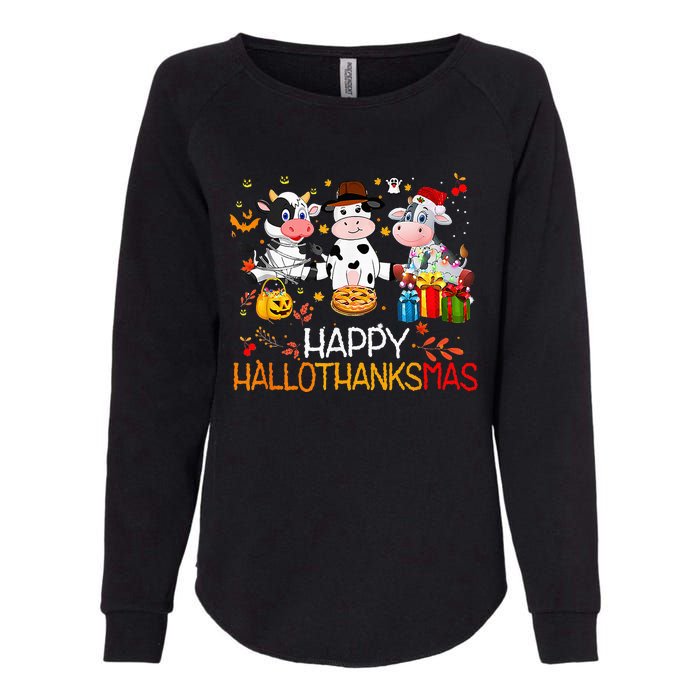 Happy HalloThanksMas Funny Santa Cow Halloween Thanksgiving Womens California Wash Sweatshirt