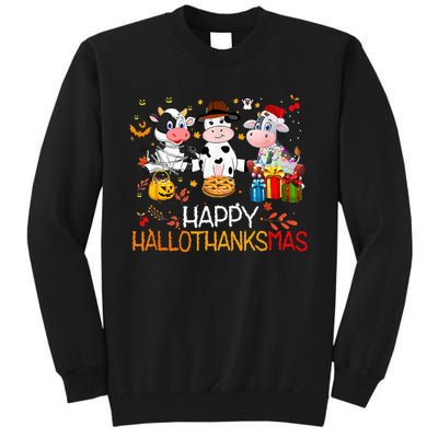 Happy HalloThanksMas Funny Santa Cow Halloween Thanksgiving Tall Sweatshirt