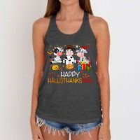 Happy HalloThanksMas Funny Santa Cow Halloween Thanksgiving Women's Knotted Racerback Tank