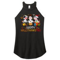 Happy HalloThanksMas Funny Santa Cow Halloween Thanksgiving Women's Perfect Tri Rocker Tank