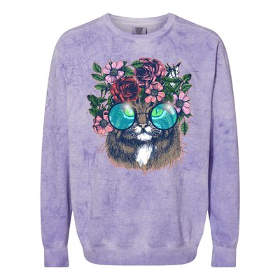 Hippy Hipster Flower Crown Cat Colorblast Crewneck Sweatshirt