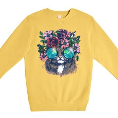 Hippy Hipster Flower Crown Cat Premium Crewneck Sweatshirt