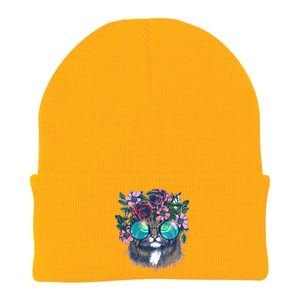 Hippy Hipster Flower Crown Cat Knit Cap Winter Beanie