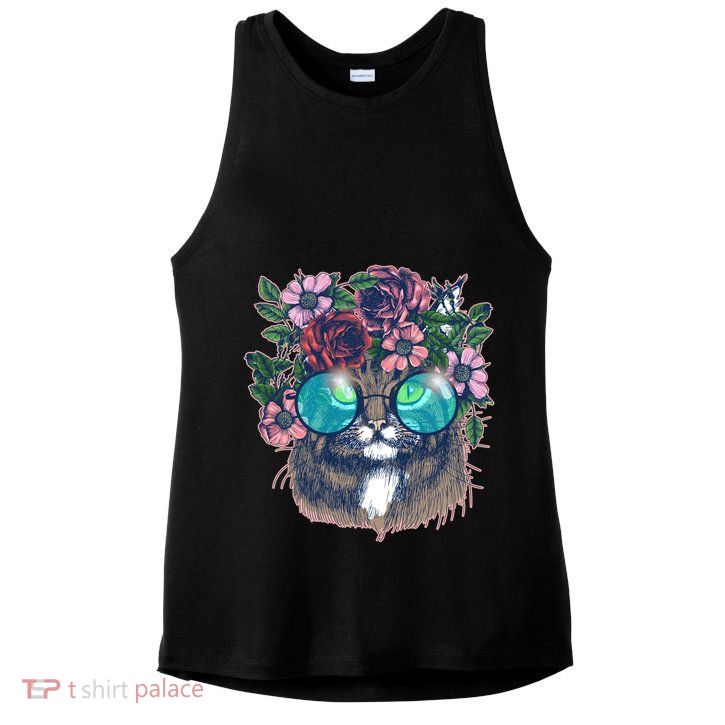 Hippy Hipster Flower Crown Cat Ladies PosiCharge Tri-Blend Wicking Tank