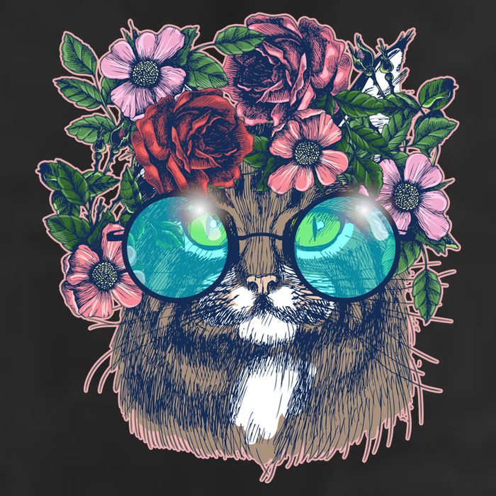 Hippy Hipster Flower Crown Cat Cool Comfort Performance Bucket Hat