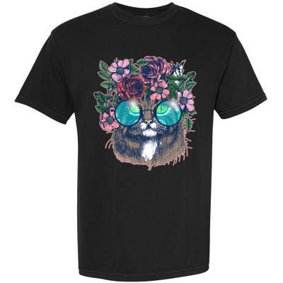 Hippy Hipster Flower Crown Cat Garment-Dyed Heavyweight T-Shirt
