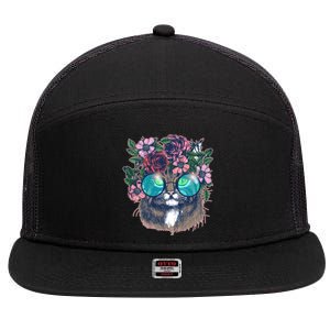 Hippy Hipster Flower Crown Cat 7 Panel Mesh Trucker Snapback Hat