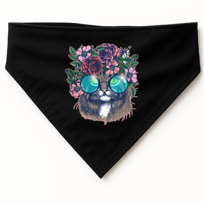 Hippy Hipster Flower Crown Cat USA-Made Doggie Bandana
