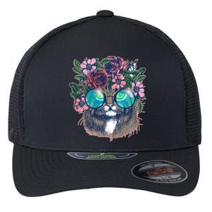 Hippy Hipster Flower Crown Cat Flexfit Unipanel Trucker Cap