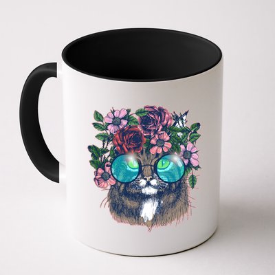 Hippy Hipster Flower Crown Cat Mug