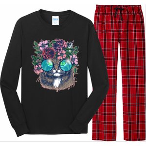 Hippy Hipster Flower Crown Cat Long Sleeve Pajama Set