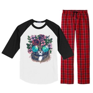 Hippy Hipster Flower Crown Cat Raglan Sleeve Pajama Set