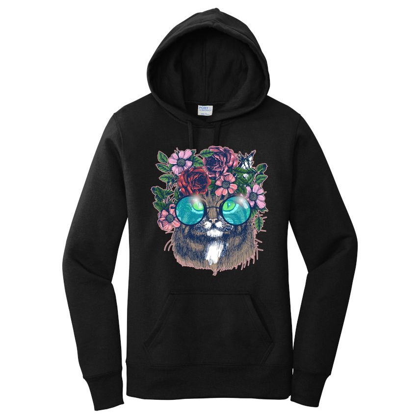 Hippy Hipster Flower Crown Cat Women's Pullover Hoodie