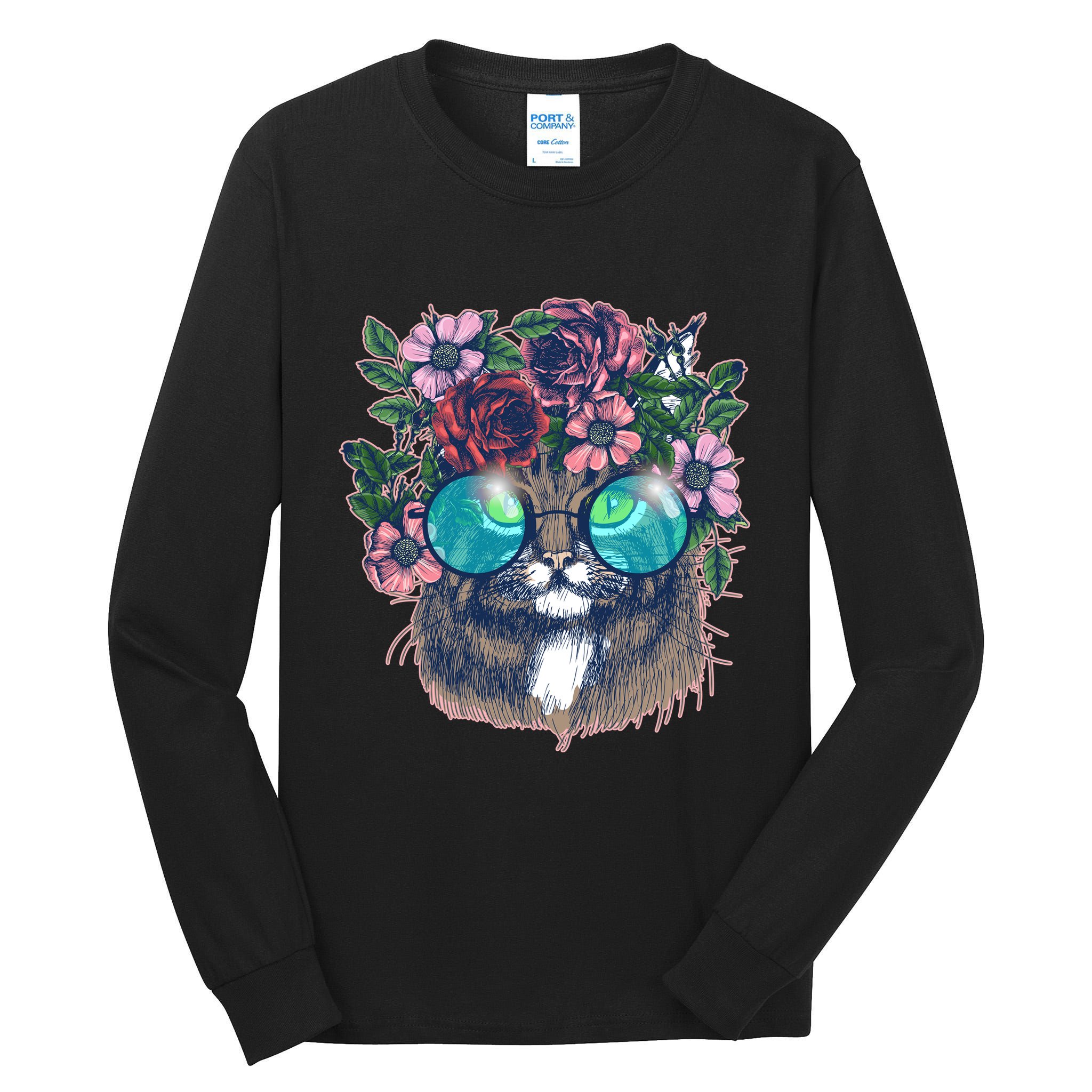 Hippy Hipster Flower Crown Cat Tall Long Sleeve T-Shirt
