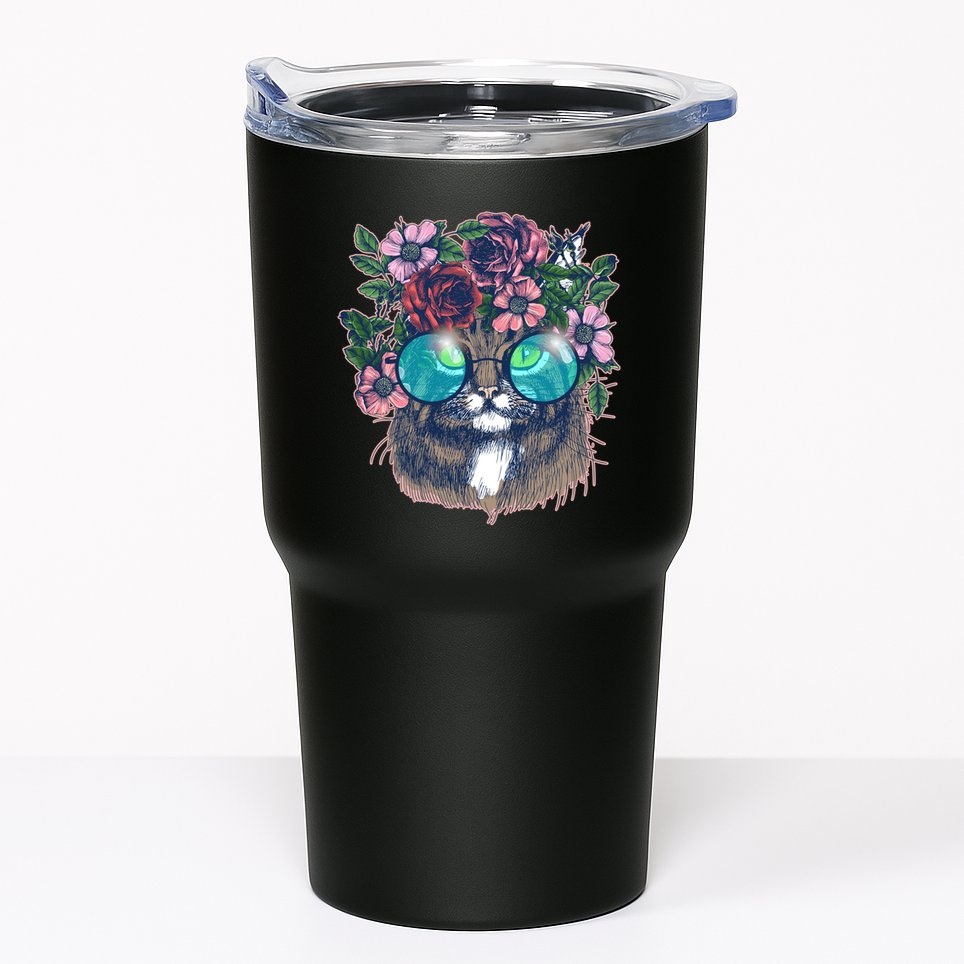 Hippy Hipster Flower Crown Cat Tumbler