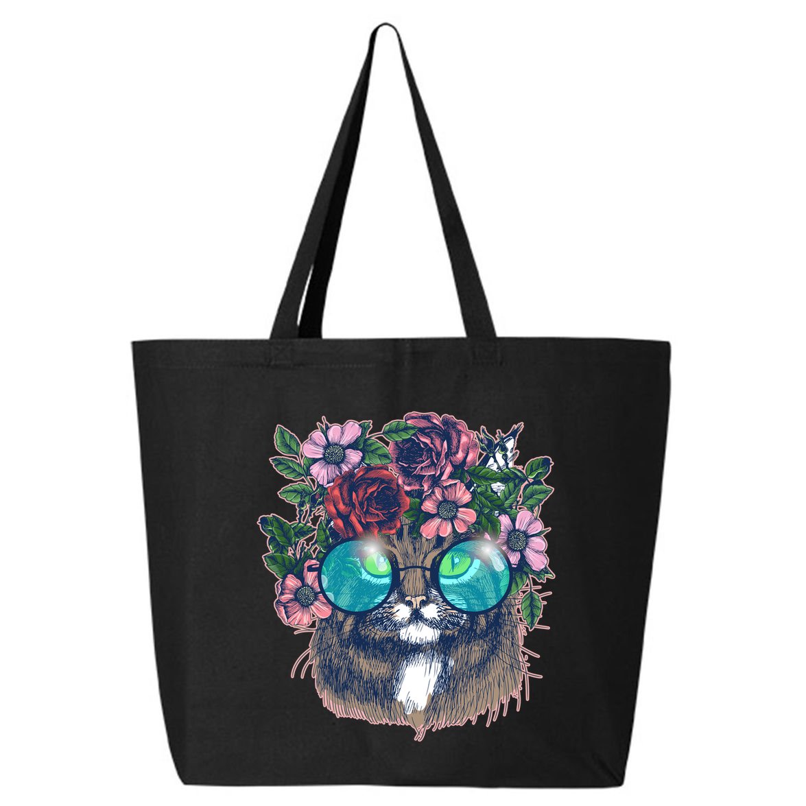 Hippy Hipster Flower Crown Cat 25L Jumbo Tote