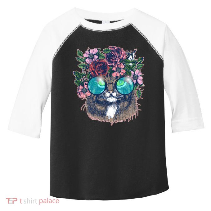 Hippy Hipster Flower Crown Cat Toddler Fine Jersey T-Shirt