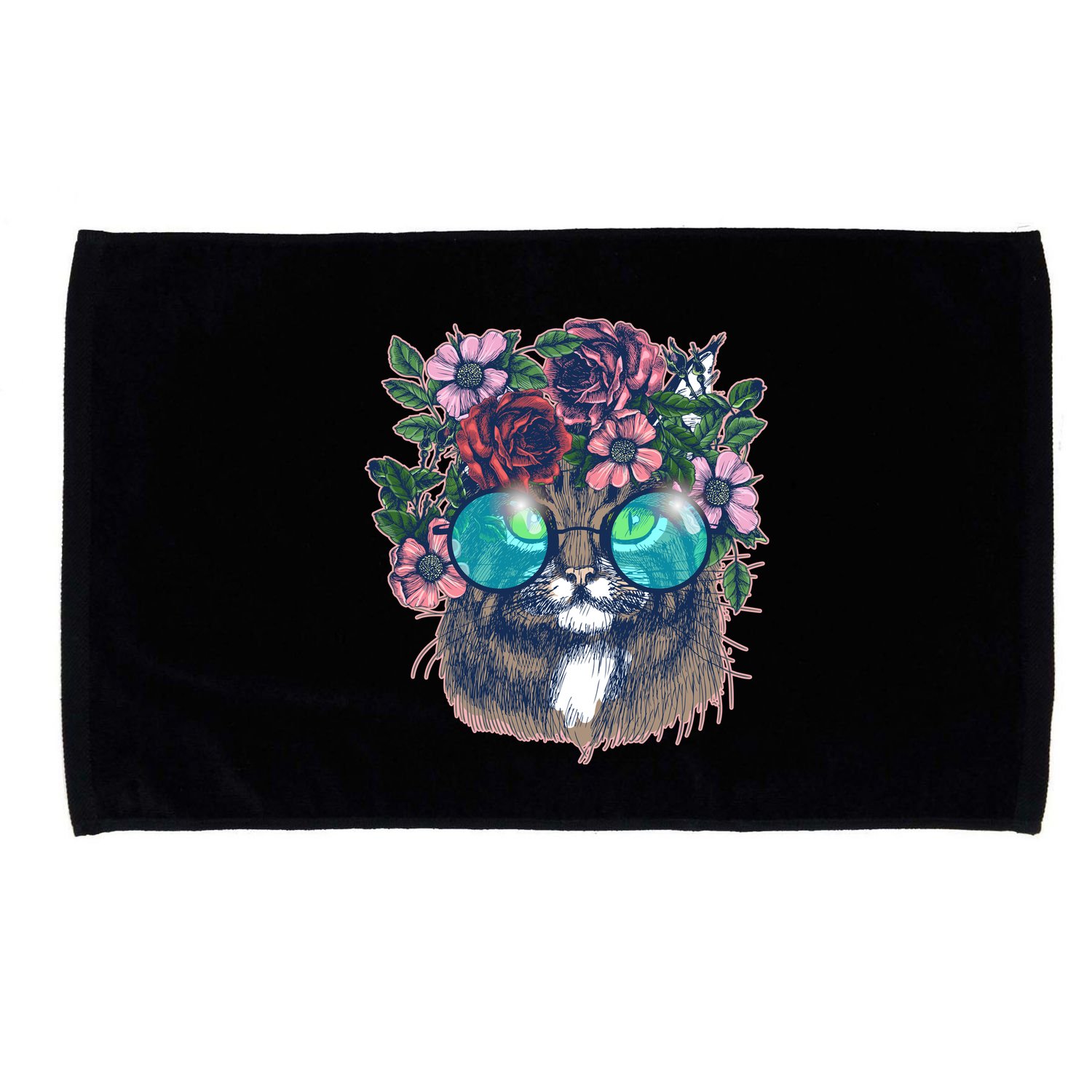 Hippy Hipster Flower Crown Cat Microfiber Hand Towel