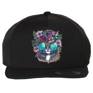 Hippy Hipster Flower Crown Cat Wool Snapback Cap