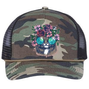 Hippy Hipster Flower Crown Cat Retro Rope Trucker Hat Cap