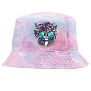 Hippy Hipster Flower Crown Cat Tie-Dyed Bucket Hat