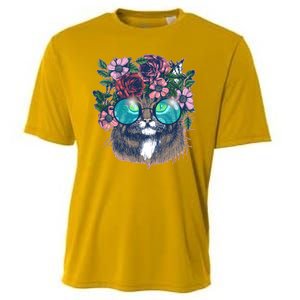 Hippy Hipster Flower Crown Cat Cooling Performance Crew T-Shirt