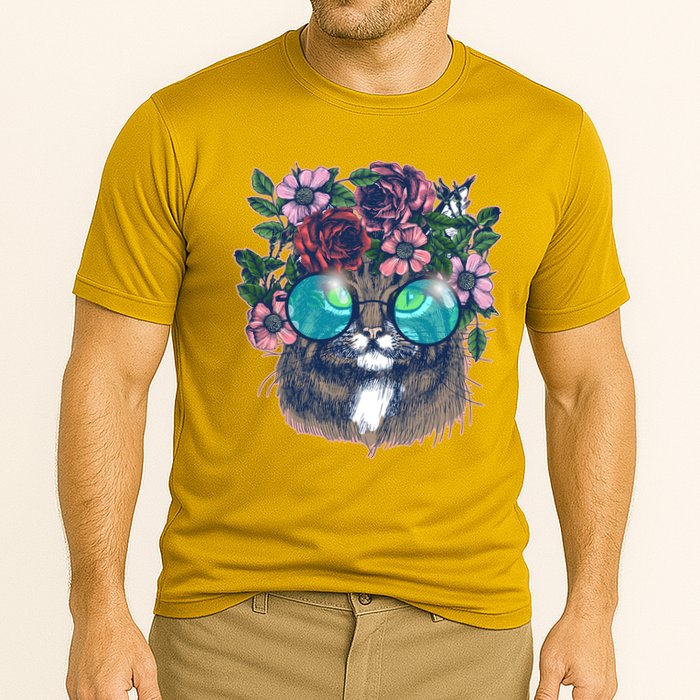 Hippy Hipster Flower Crown Cat Cooling Performance Crew T-Shirt