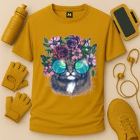 Hippy Hipster Flower Crown Cat Cooling Performance Crew T-Shirt