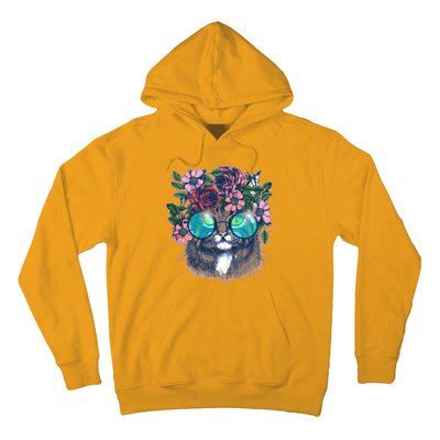 Hippy Hipster Flower Crown Cat Hoodie