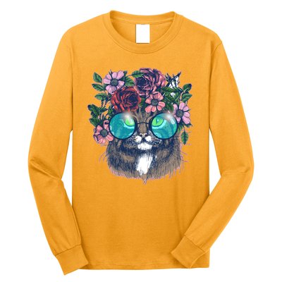 Hippy Hipster Flower Crown Cat Long Sleeve Shirt