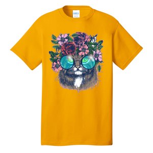 Hippy Hipster Flower Crown Cat Tall T-Shirt