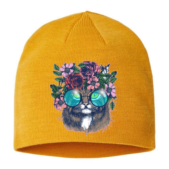 Hippy Hipster Flower Crown Cat Sustainable Beanie