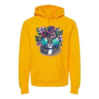 Hippy Hipster Flower Crown Cat Premium Hoodie