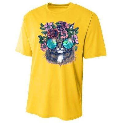 Hippy Hipster Flower Crown Cat Performance Sprint T-Shirt