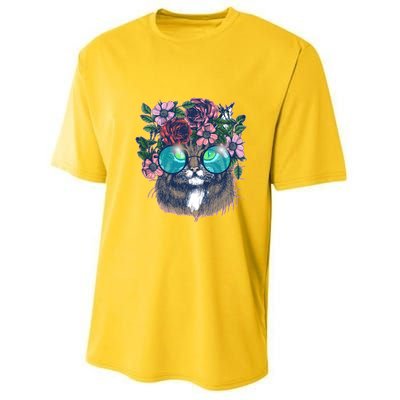 Hippy Hipster Flower Crown Cat Youth Performance Sprint T-Shirt