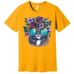 Hippy Hipster Flower Crown Cat Premium T-Shirt